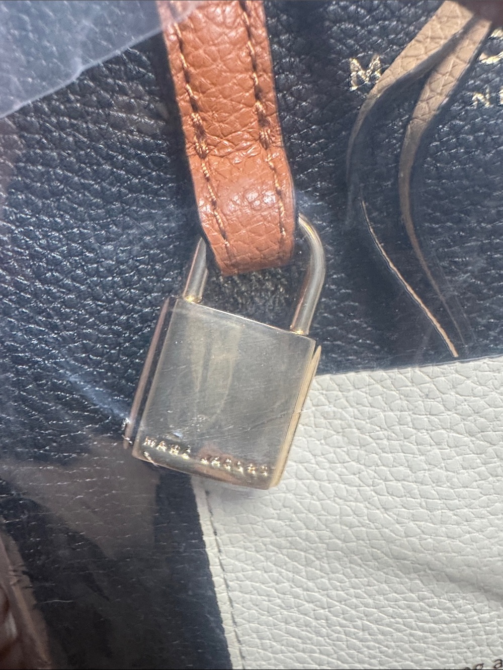 Marc Jacobs Black, Cream & Tan Pebbled Leather Small Tote Satchel - Picture 5 of 13